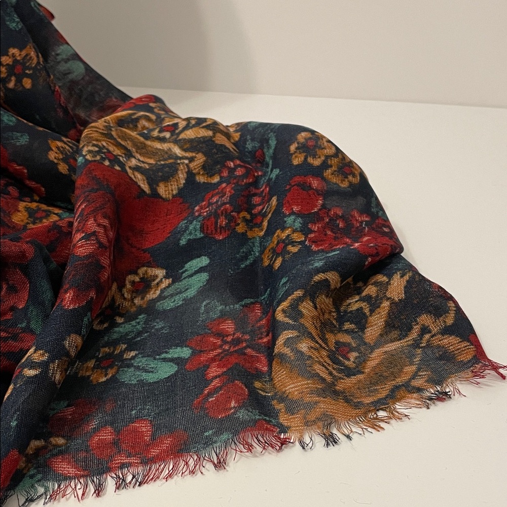 Patricia Nash Floral Shear Tapestry Scarf - Red, Blue, Gold - Picture 3 of 15